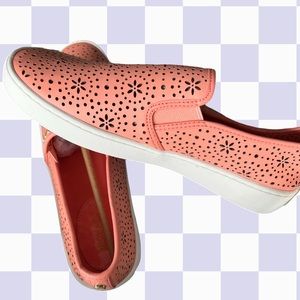 Michael Kors brand new laser cut Keaton slip in sneakers coral color so cute